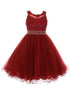 Girls Burgundy Rhinestone Pearl Beaded Mesh Junior Bridesmaid Dress 4-16